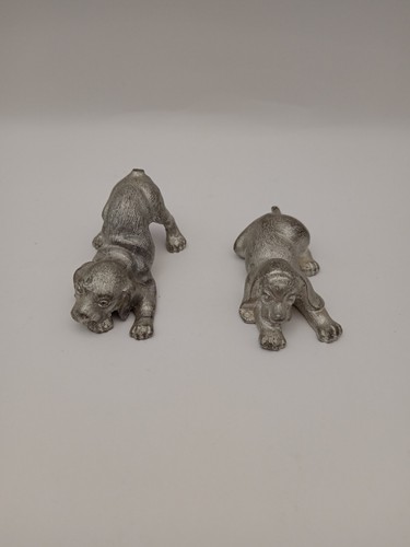 Pair miniature pewter puppies - miniature,