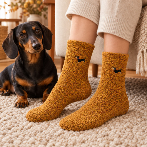 New yellow fuzzy dachshund - new,