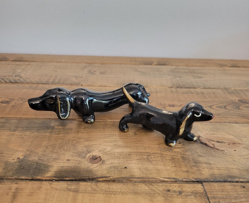 Pair black dachshund dog - black,