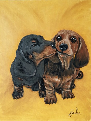 Dachshund couple painting - couple,