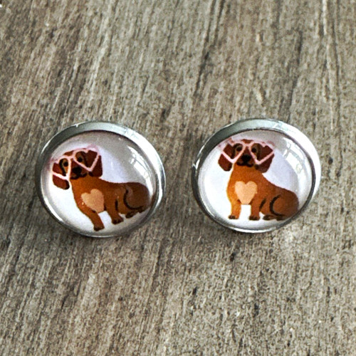 Round dachshund picture stud - round,