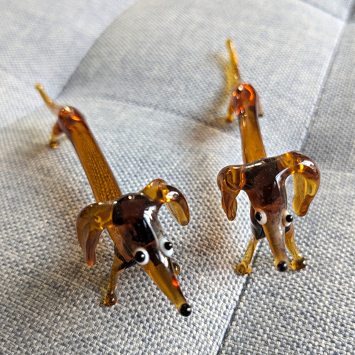 Vtg glass dachshund figurines - glass,